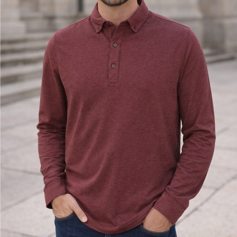 Cutter and Buck Size XL mens long sleeve advantage jersey polo,bordeaux heather